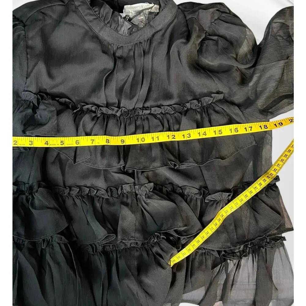 Ellison Black Tiered Ruffle Blouse NWT Medium Sheer Romantic Statement Top - Picture 7 of 8